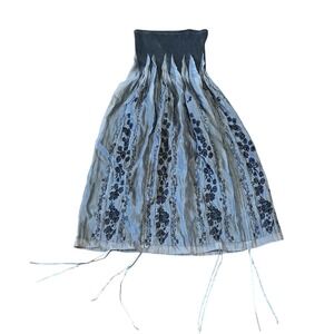 Whimsical Lapis Maxi Skirt/Dress Floral Print Strapless Grey Bohemian